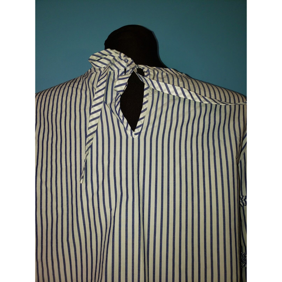 J CREW Blue Sz 8 TIERED TOP IN MIXED STRIPES Ruffle Blouse Style Prairie Cottage - Picture 4 of 12